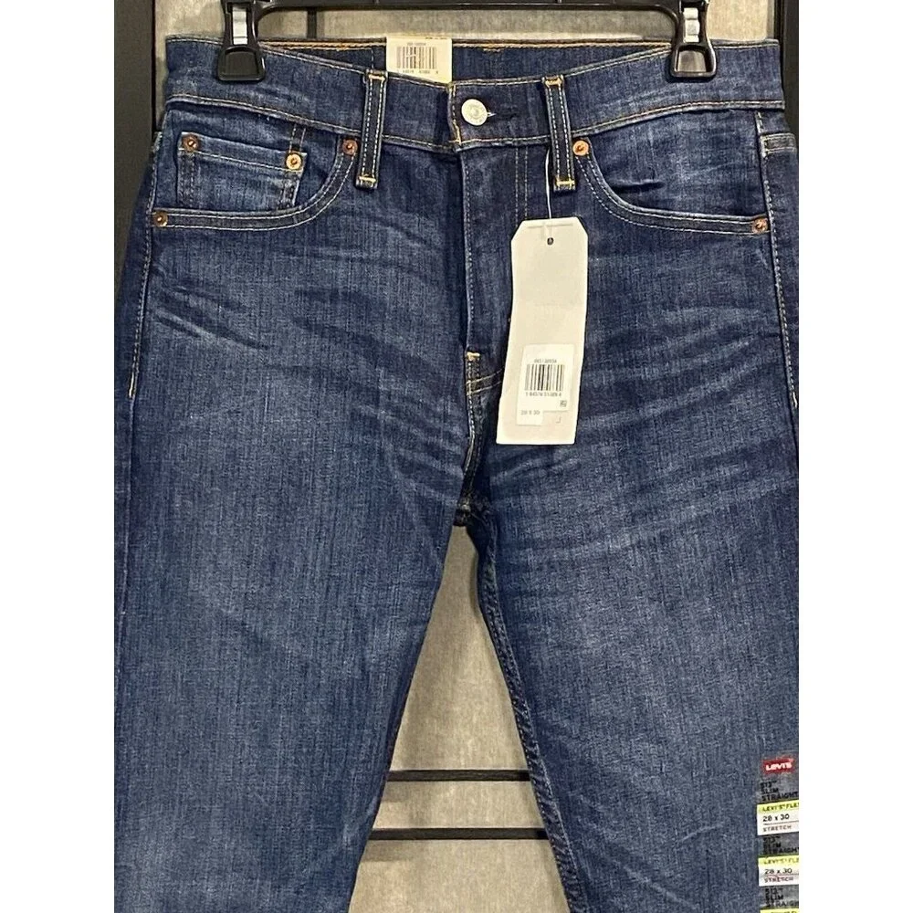 Levi's 513 28 X 30 Slim Straight Men's Jeans Dark Acid Distressed Flex Stretch - Picture 2 of 11